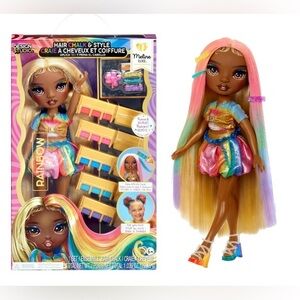 Rainbow High Hair Chalk & Style Meline - Rainbow & Gold 11" Doll, Washable Hair